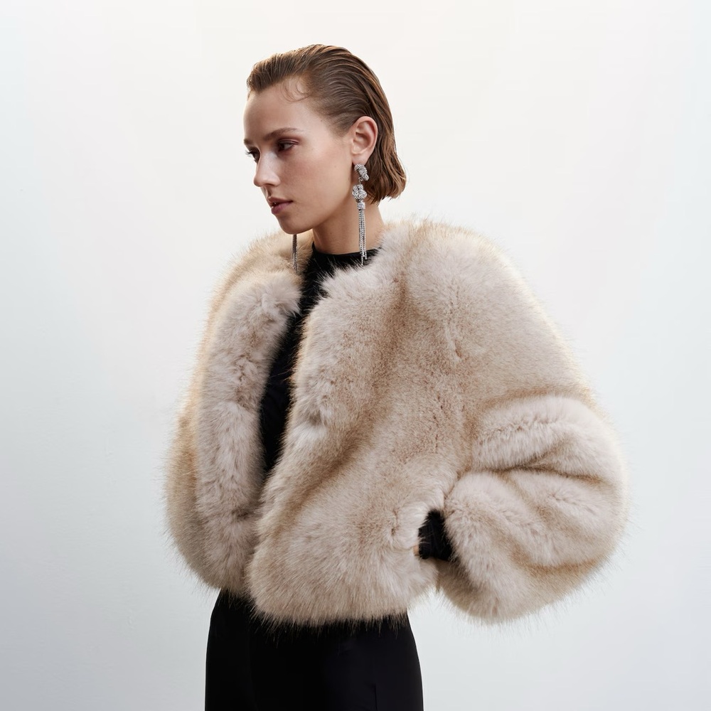Mango Faux Fur Jacket in Gray